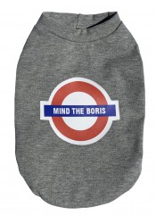 Mind the Boris dog t-shirt, parody dog clothes, political t-shirt