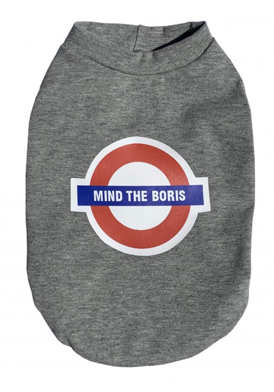 Mind the Boris dog t-shirt, parody dog clothes, political t-shirt