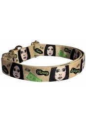 Kim-Money dog collar, quick release collar, safety textile dog collar, printed celebrity dog collar