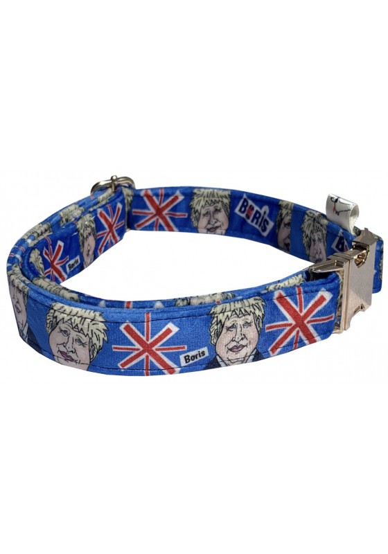 Boris Johnson dog collar, quick release collar, blue safety textile dog collar, printed political dog collar