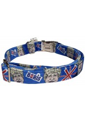 Boris Johnson dog collar, quick release collar, blue safety textile dog collar, printed political dog collar