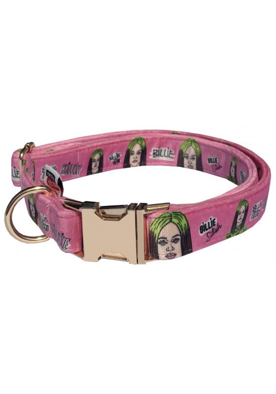 Billie Eilish dog collar, quick release collar, safety collar, pink textile collar, printed celebrity dog collar