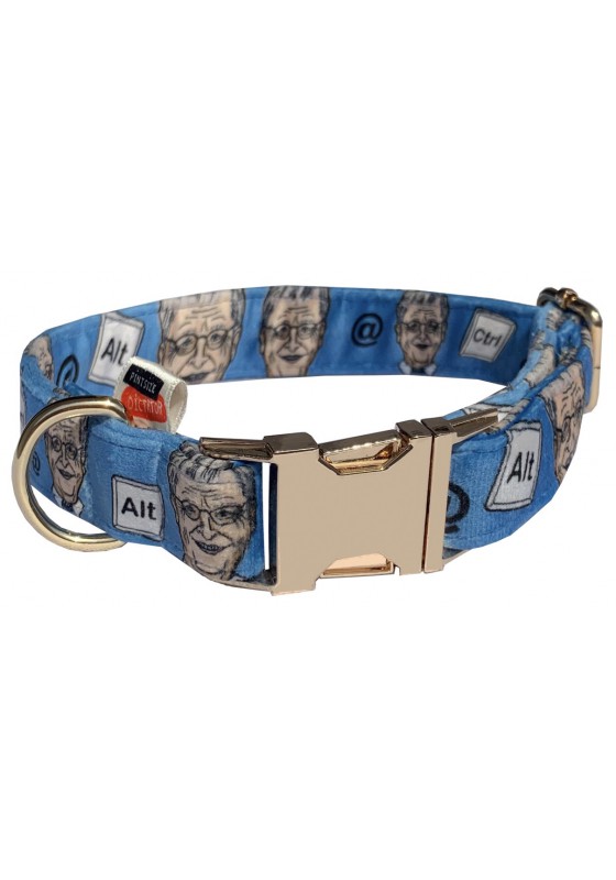 Bill Gates dog collar, quick release collar, blue textile collar, printed celebrity dog collar