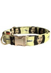 Kamala dog collar, quick release collar, safety textile collar, yellow dog collar, printed political dog collar