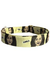 Kamala dog collar, quick release collar, safety textile collar, yellow dog collar, printed political dog collar