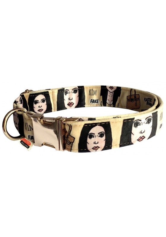 Kim Kardashian dog collar, quick release collar, safety textile collar, nude celebrity collar