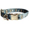 Bill Gates dog collar, quick release collar, safety collar, blue-grey textile collar, printed dog collar