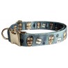 Bill Gates dog collar, quick release collar, safety collar, blue-grey textile collar, printed dog collar