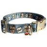 Bill Gates dog collar, quick release collar, safety collar, blue-grey textile collar, printed dog collar