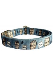 Bill Gates dog collar, quick release collar, safety collar, blue-grey textile collar, printed dog collar