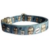 Bill Gates dog collar, quick release collar, safety collar, blue-grey textile collar, printed dog collar