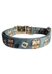 Bill Gates dog collar, quick release collar, safety collar, blue-grey textile collar, printed dog collar