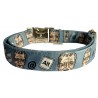 Bill Gates dog collar, quick release collar, safety collar, blue-grey textile collar, printed dog collar