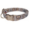 Woody Allen dog collar, quick release collar, safety textile collar, grey dog collar, printed funny dog collar