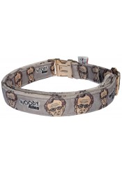 Woody Allen dog collar, quick release collar, safety textile collar, grey dog collar, printed funny dog collar