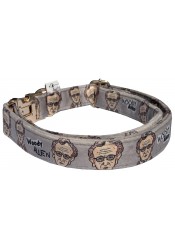 Woody Allen dog collar, quick release collar, safety textile collar, grey dog collar, printed funny dog collar