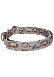 Woody Allen dog collar, quick release collar, safety textile collar, grey dog collar, printed funny dog collar