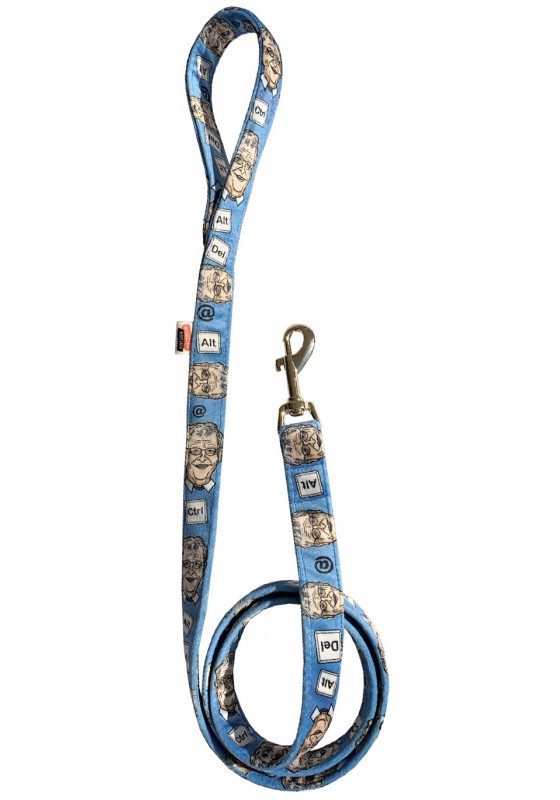 Bill Gates dog leash, funny dog leash, blue textile leash, parody dog leash, printed dog leash